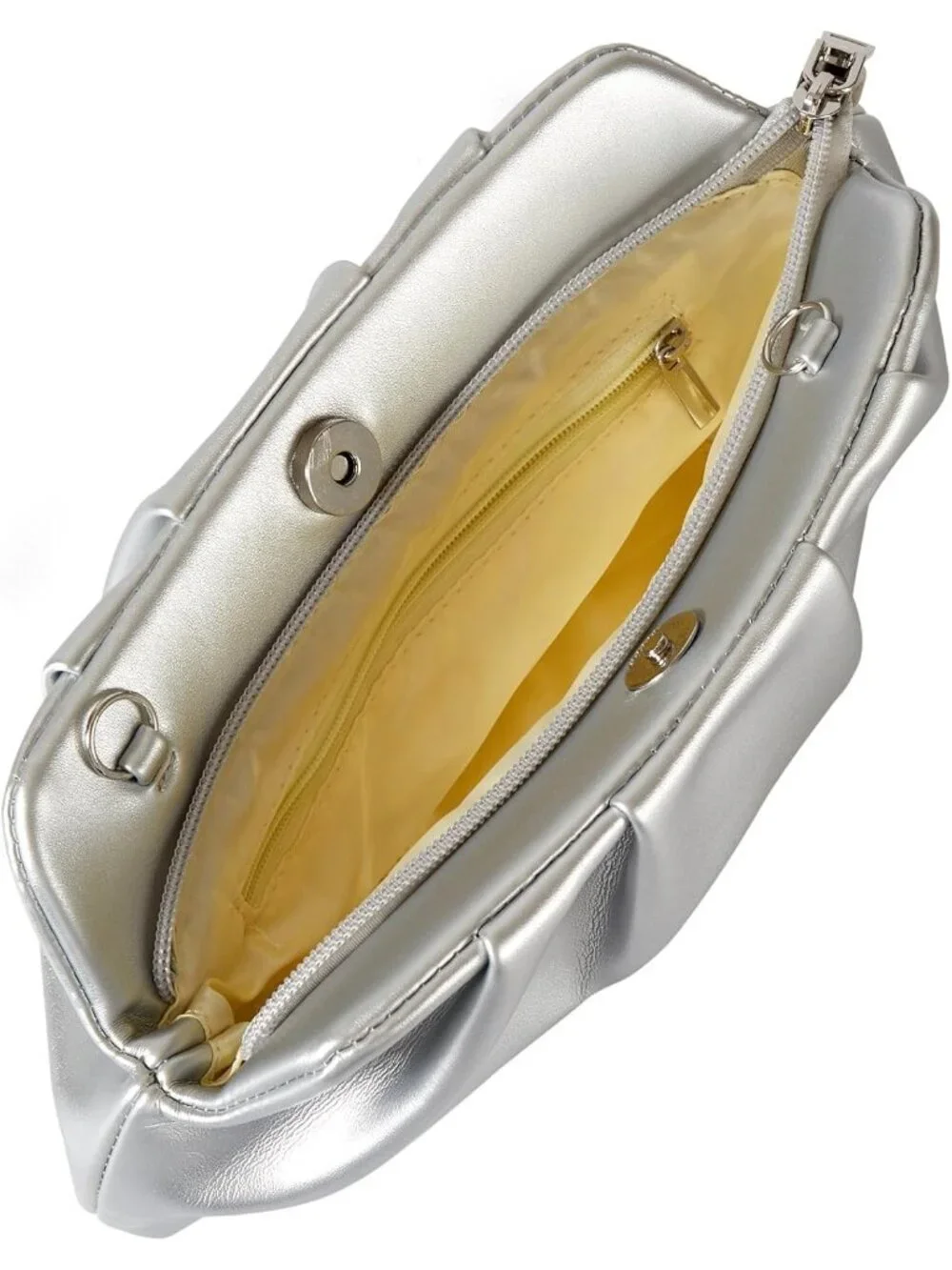 👜Women's Silver Leather Clutch Purse Detachable Metal Chain Crossbody Bag
